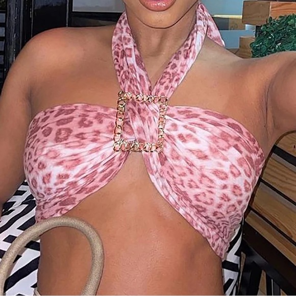 Finesse Tops - Pink Leopard halter crop